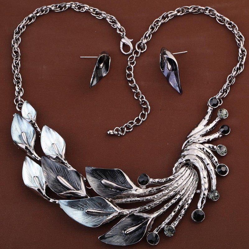 YAZILIND Ethnic Style Black Peacock Chunky Bib Earrings Necklace Jewelry Set Wedding Party - Image 2